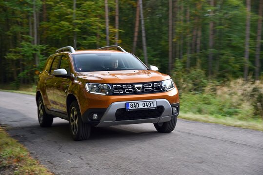 Dacia Duster LPG. Car in the woods. In the ride. 10-11-2020, Middle Bohemia, Czech Republic.