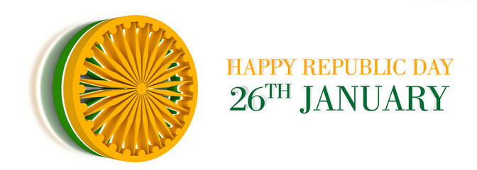 26th January with 3d Ashoka Chakra effect Happy Republic Day 3d Illustration