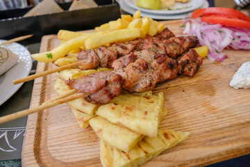 Athens - December 2019: traditional Souvlaki in Athens