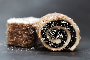 Brown Turkish Delight (Lokum) on a black background