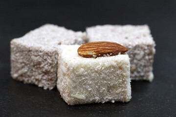 Turkish Delight (Lokum) on a black background