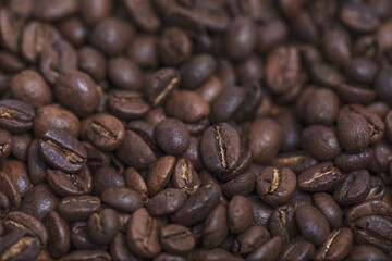 A background of scattered coffee beans.