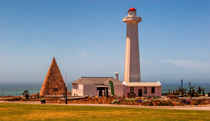 Lighthouse with pyramid at Durban harbour, South Africa - obrazy, fototapety, plakaty