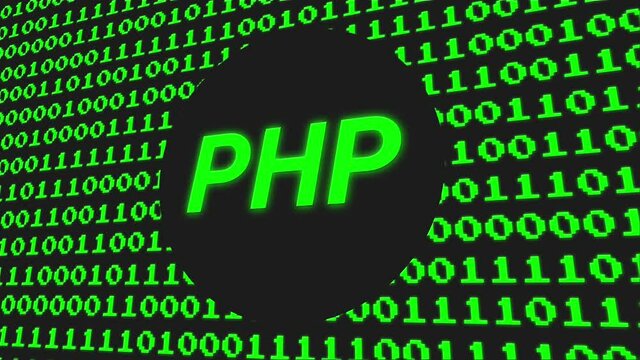 php icon on binary code.4k video.can be used for Explainer Video.green background