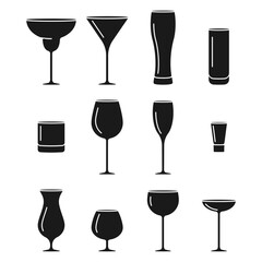 Set of different types of alcoholic drinks like cocktails, wine, beer and more in vector