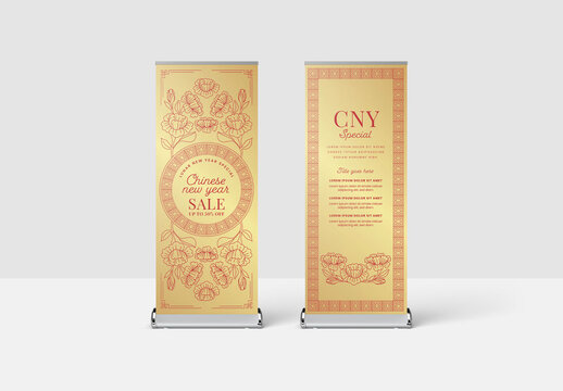 Chinese Lunar New Year Banner Layout with Flowers Illustration