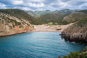 View of the beach of Cala Domestica in Sardinia