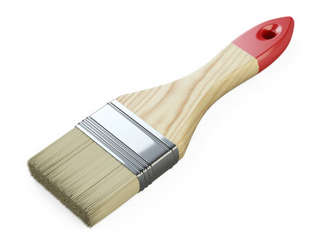 Wide flat repair brush with wooden handle, painting tool.