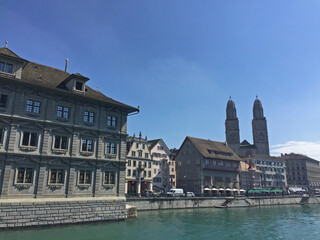 Zurich Town Hall with the Grossmuenster church in the background