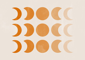 Background with Moon phases print boho minimalist printable wall art mid century © Tolchik