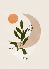 Botanical vintage print boho moon minimalist wall art - 403089903