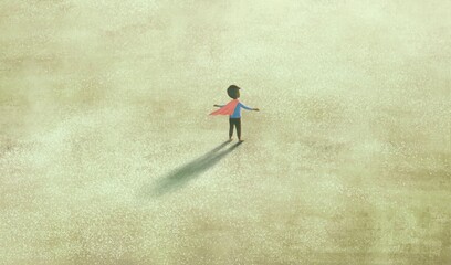 Conceptual artwork, imagination dream and hope concept, Superhero boy, kid painting, 3d illustration, surreal art © Jorm Sangsorn