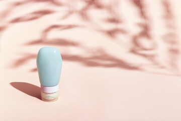 Cosmetic Bottle for cream, gel, lotion. Beauty product package, mock up plastic container with dark light. Skincare cosmetic concept.