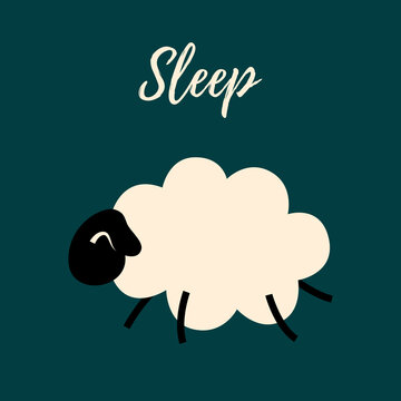 Hand Drawn Sheep In Modern Style. Insomnia, Narcolepsy And Sleep Preservation Concept. Sleep Inscription. Vector Illustration On An Isolated Background.