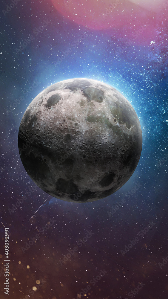 Aufkleber full moon in deep space. vertical sci fi wallpaper. far galaxy and planet. elements of this image fu