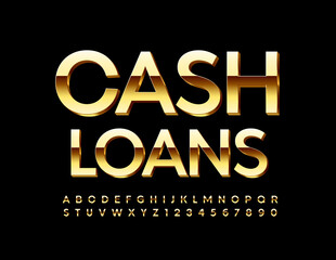 Vector business logo Cash Loans. Shiny elite Font. Premium Golden Alphabet Letters and Numbers set