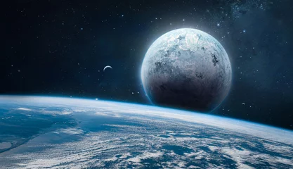 Fototapeten Erde und andere Planeten mit Atmosphäre im Weltraum. Science-Fiction-Tapete. Erkundung des Raumes. Elemente dieses Bildes, bereitgestellt von der NASA © dimazel