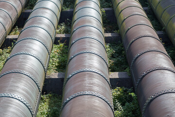 Close up of water pipes of a hydroelectric power plant (Walchenseekraftwerk). Finally the electricity is generated by huge turbines.