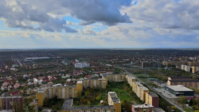 Top view of rooftops, Uzhgorod, located in Transcarpathia typical buildings in the panorama view Ukraine Europe