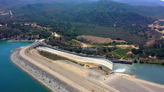 Aerial shot of the Bradbury Dam near Santa Barbara California.