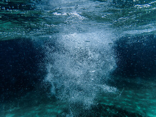 Underwater bubbles, under the Mediterranean sea, very suitable landscape picture for backgrounds,...