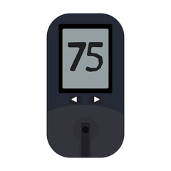 Electronic glucometer with normal values. Diabetes blood glucose test. Diabetes control and diagnostics. Medical apparatus blood meter. Vector stock illustration on white background.