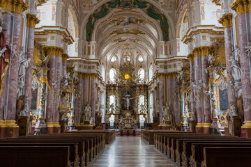 Fototapeta na wymiar Interior of church St. Mary (St. Mariä) - the church is part of Fürstenfeld abbey. Baroque architecture.