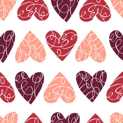 Vector seamless pattern with hand-drawn hearts on white background.  Sketch illustration.