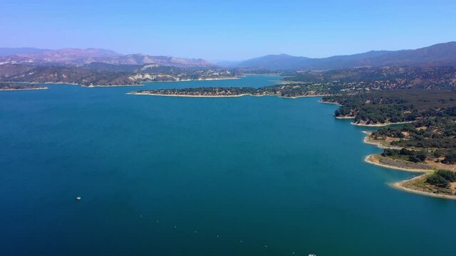 Aerial drone shot of Lake Cachuma near Santa Barbara Ca.