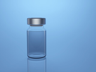 Injection vial. Isolated on a light blue background. 3D illustration