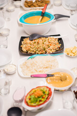 Beautiful ready lunch on dining table in modern home