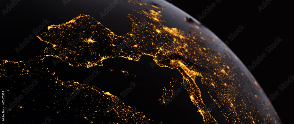 Poster Lights of large European cities/3D rendering Lights of European cities. An abstract image generated using the lights of European cities. 3D rendering