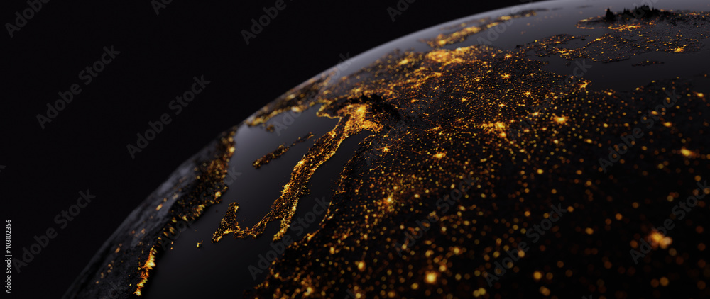 Poster Lights of large European cities/3D rendering Lights of European cities. An abstract image generated using the lights of European cities. 3D rendering