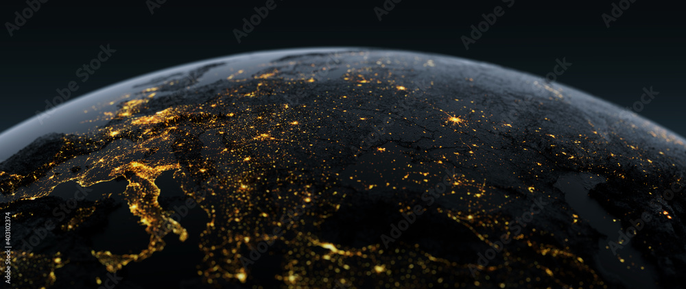 Poster Lights of large European cities/3D rendering Lights of European cities. An abstract image generated using the lights of European cities. 3D rendering