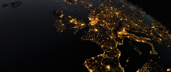 Lights of large European cities/3D rendering Lights of European cities. An abstract image generated using the lights of European cities. 3D rendering © spainter_vfx