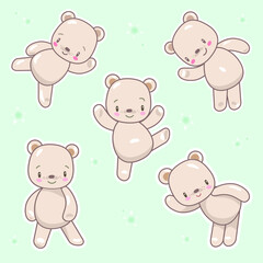 Funny cartoon toy teddy bears grimace and dance