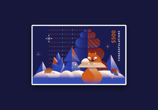 Art Deco Christmas Gift Card Layout with Red Fox