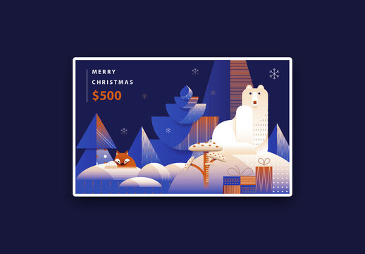 Art Deco Christmas Gift Card Layout with Polar Bear