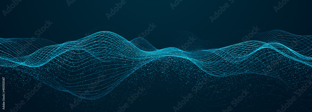 Fototapete Abstract blue background of points. Falling cyber particles. Big data stream. 3d rendering