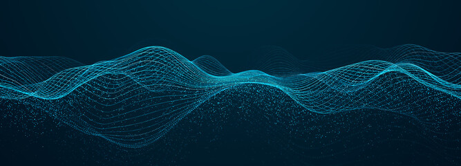 Abstract blue background of points. Falling cyber particles. Big data stream. 3d rendering