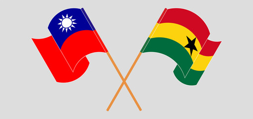 Crossed and waving flags of Taiwan and Ghana