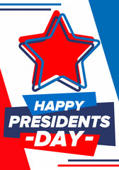 Happy Presidents day in United States. Washington's Birthday. Federal holiday in America. Celebrated in February. Patriotic american elements. Poster, banner and background. Vector illustration