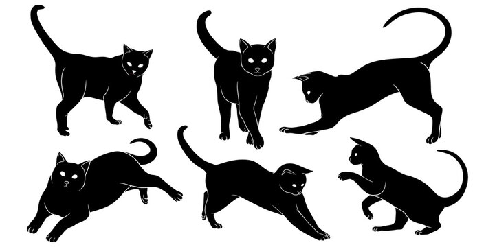 hand drawn silhouette of cats