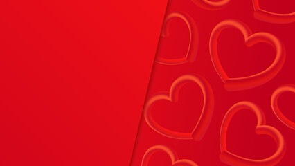 Vector card with 3d hearts on a red gradient background. It can be used for congratulations on Valentine's Day, wedding, or other romantic holidays.