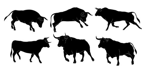 hand drawn silhouette of bull