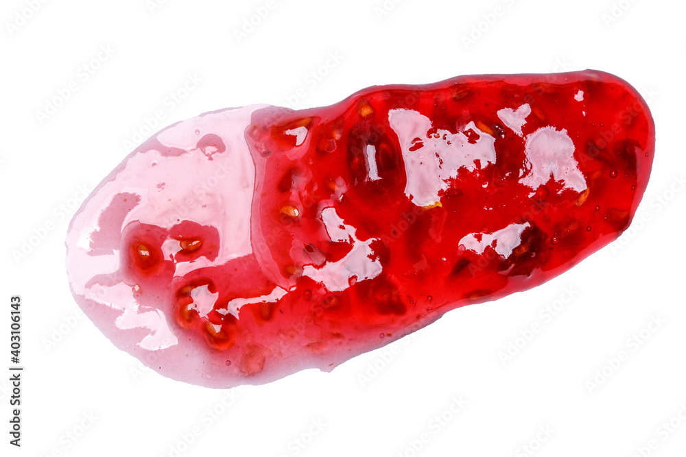 Poster spot of natural raspberry jam with seeds isolated on white background