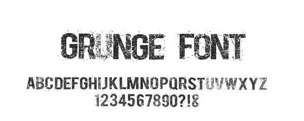 Obraz premium Grunge alphabet set with numbers, grunge font.