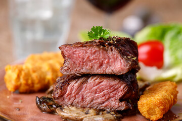 steak slices with croquettes