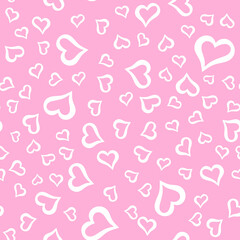 Seamless pattern with white hearts on pink background. Vector graphics