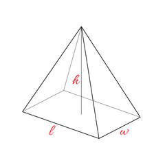 Rectangular pyramid, isometric simple picture. Geometric figure with height, length, width. Isolated on white.